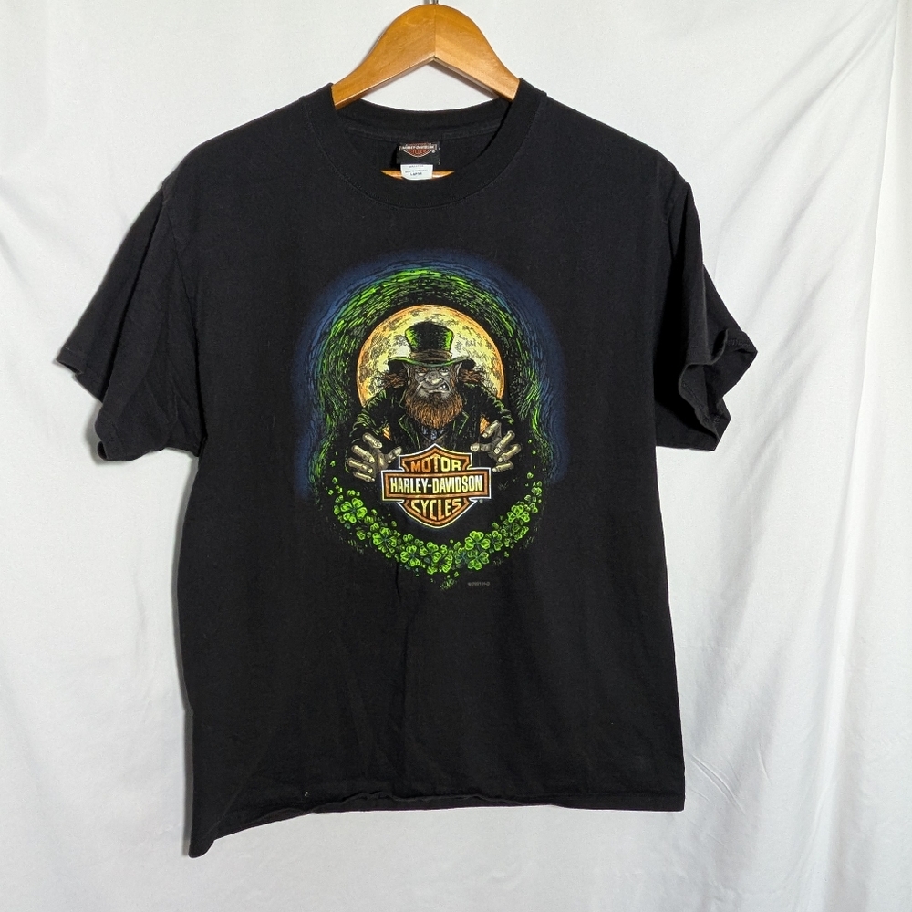 Men's Harley-Davidson Black‎ Graphic Leprechaun, Bikercore, Cotton T-Shirt Sz L